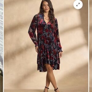 Sundance (NWT)  Red and Black Velvet Floral Long Sleeve Dress